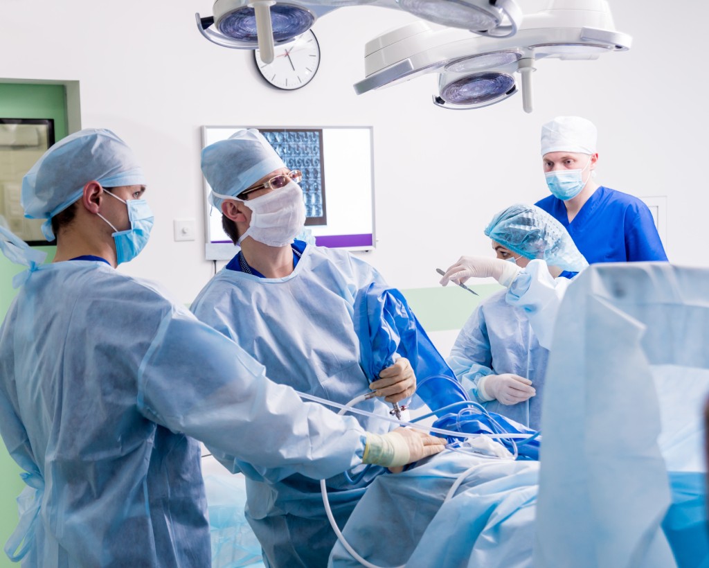 arthroscope surgery, the operating room with modern arthroscopic tools