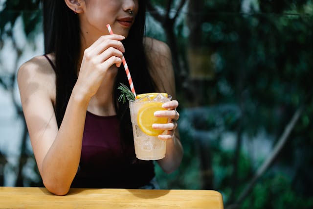 drinking with straw