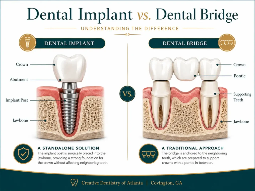 Dental implant vs bridge diagram